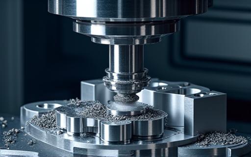 Eine CNC-Maschine fertigt ein komplexes, massgeschneidertes Metallbauteil.