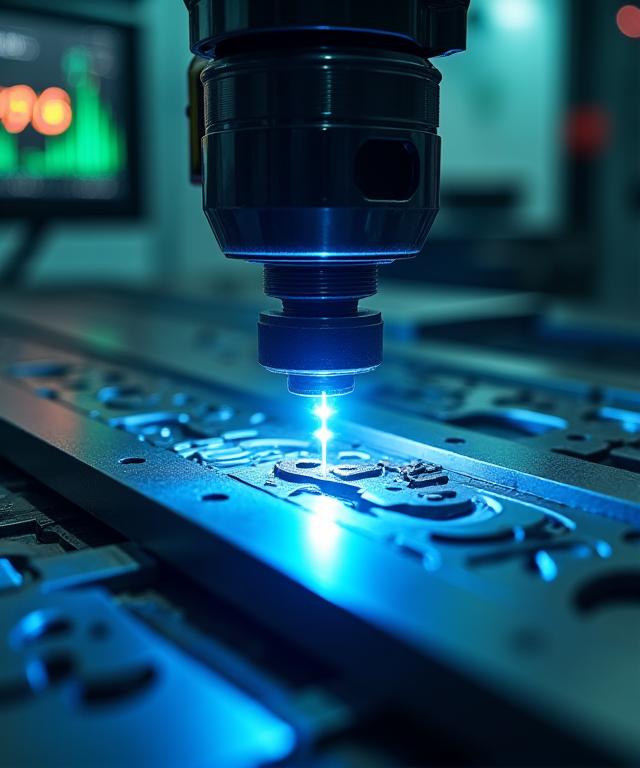 Ein Lasermesssystem überprüft die Masshaltigkeit eines Werkstücks mit höchster Präzision.